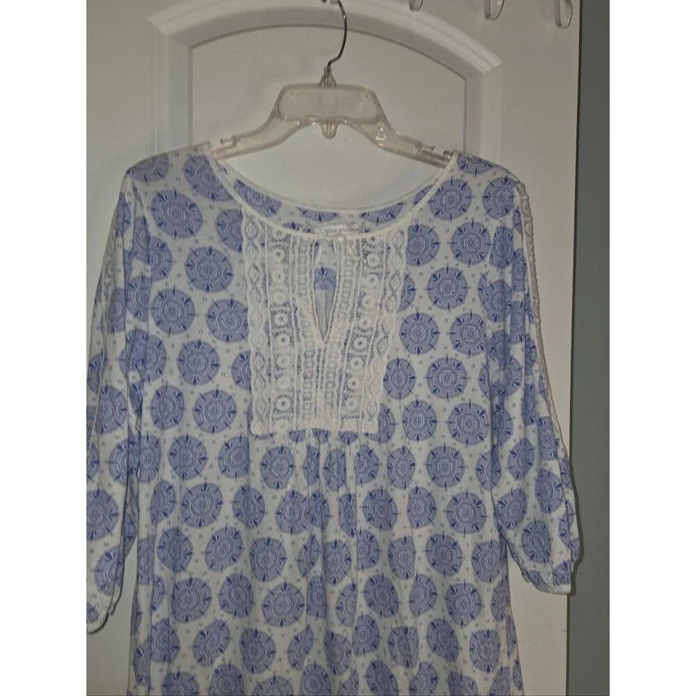 Carole Hochman Light Blue Floral Cotton Sleep Dress Nightgown
